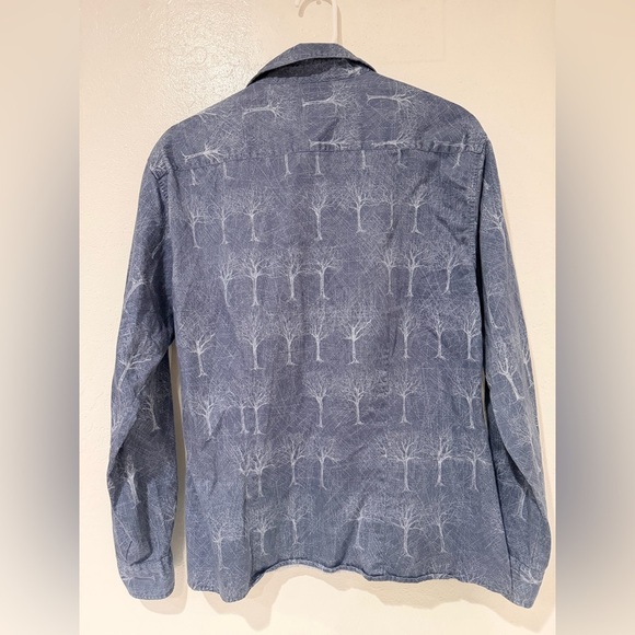 Woolrich Blue Printed Tree Pattern Long Sleeve Button Up 100% Cotton Shirt sizeL - Picture 5 of 9
